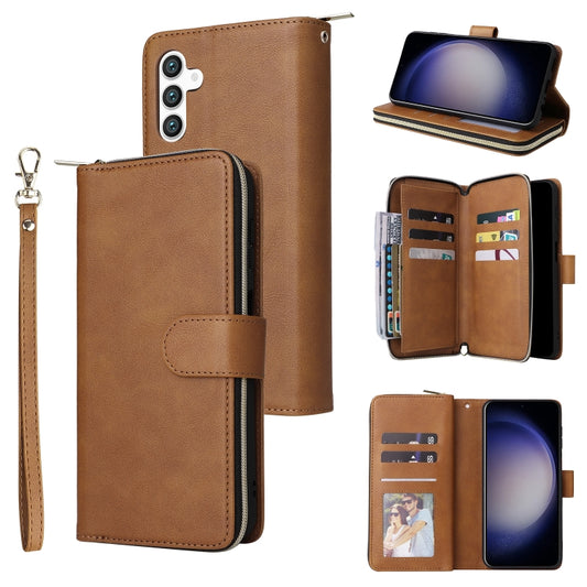 For Samsung Galaxy S24 5G 9-Card Slots Zipper Wallet Bag Leather Phone Case(Brown) - Galaxy S24 5G Cases by PMC Jewellery | Online Shopping South Africa | PMC Jewellery | Buy Now Pay Later Mobicred