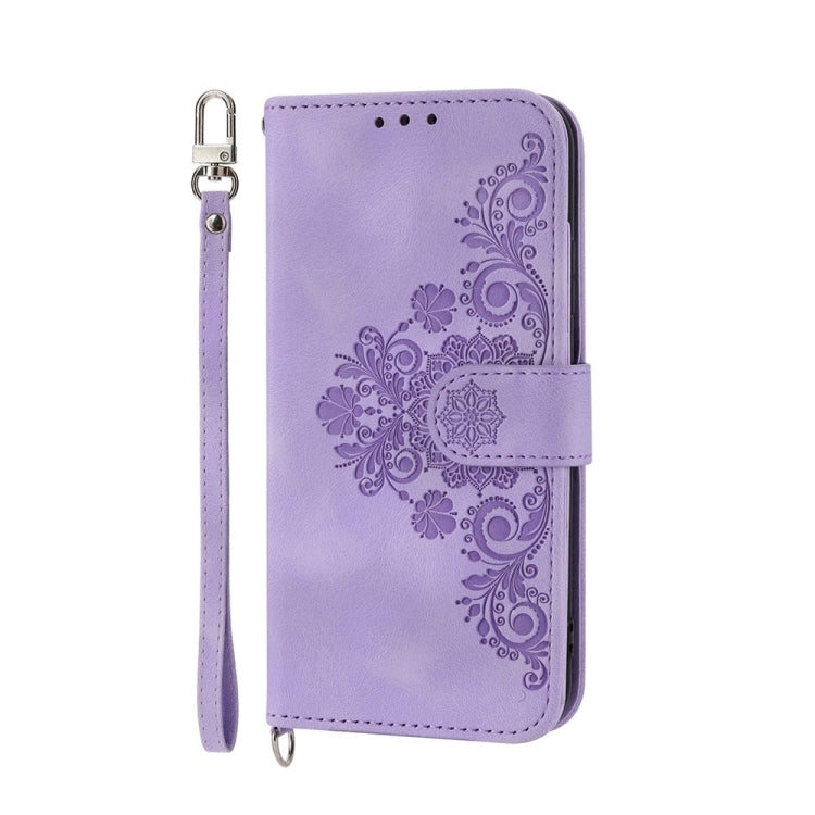 For Google Pixel 9 Pro Skin-feel Flowers Embossed Wallet Leather Phone Case(Purple) - Google Cases by PMC Jewellery | Online Shopping South Africa | PMC Jewellery | Buy Now Pay Later Mobicred