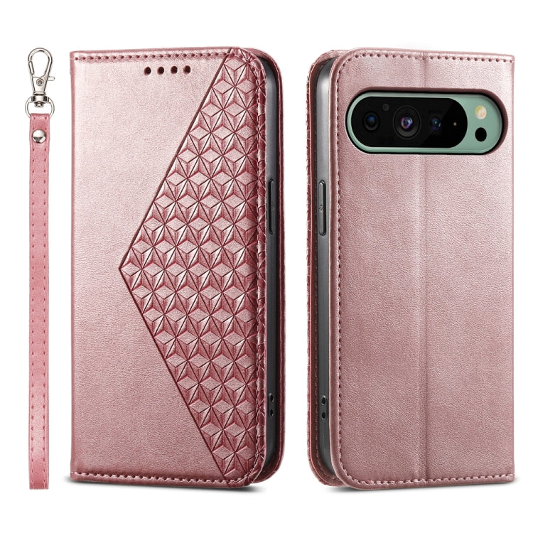 For Google Pixel 9 Cubic Grid Calf Texture Magnetic Leather Phone Case(Rose Gold) - Google Cases by PMC Jewellery | Online Shopping South Africa | PMC Jewellery | Buy Now Pay Later Mobicred