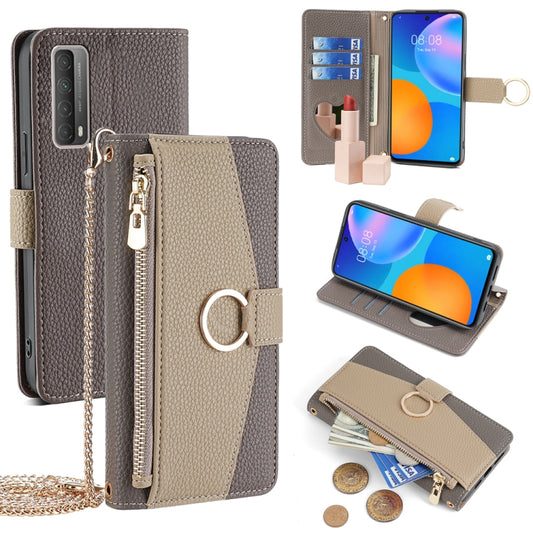 For Huawei P Smart 2021 Crossbody Litchi Texture Leather Phone Case(Grey) - Huawei Cases by PMC Jewellery | Online Shopping South Africa | PMC Jewellery | Buy Now Pay Later Mobicred