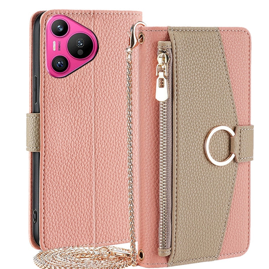 For Huawei Pura 70 5G Crossbody Litchi Texture Leather Phone Case(Pink) - Huawei Cases by PMC Jewellery | Online Shopping South Africa | PMC Jewellery | Buy Now Pay Later Mobicred