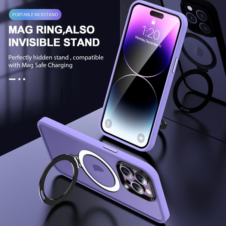 For iPhone 14 Pro MagSafe Holder Skin-feel PC Hybrid TPU Phone Case(Purple) - iPhone 14 Pro Cases by PMC Jewellery | Online Shopping South Africa | PMC Jewellery