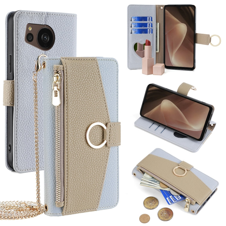 For Sharp Aquos Sense7 Plus Crossbody Litchi Texture Leather Phone Case(Blue) - More Brand by PMC TechLife | Online Shopping South Africa | PMC TechLife | Buy Now Pay Later Mobicred