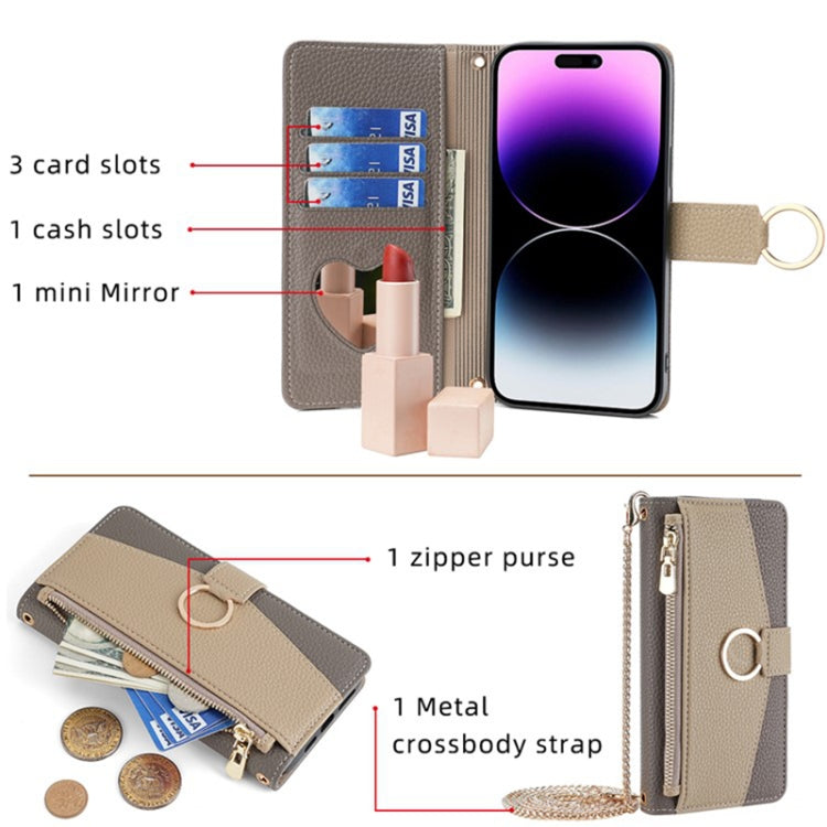 For Sharp Aquos R9 Crossbody Litchi Texture Leather Phone Case(Grey) - More Brand by PMC TechLife | Online Shopping South Africa | PMC TechLife | Buy Now Pay Later Mobicred
