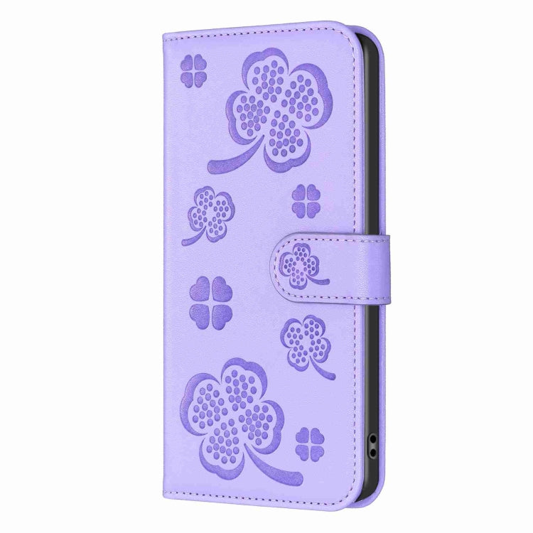For Xiaomi Redmi Note 12 Pro 5G Global Four-leaf Embossed Leather Phone Case(Purple) - Xiaomi Cases by PMC TechLife | Online Shopping South Africa | PMC TechLife | Buy Now Pay Later Mobicred