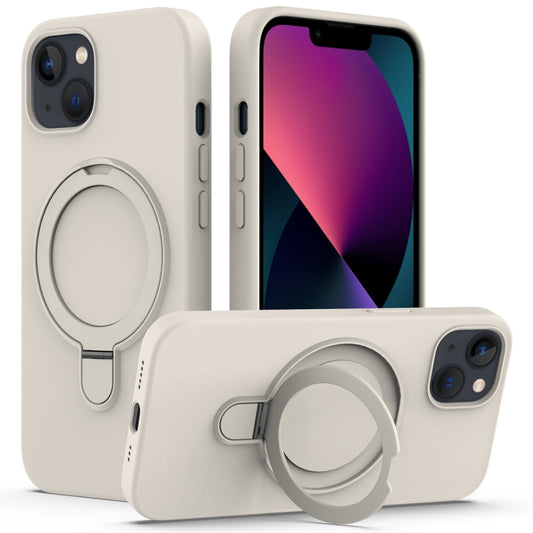 For iPhone 14 Plus MagSafe Magnetic Liquid Silicone Phone Case with Ring Holder(Antique White) - iPhone 14 Plus Cases by PMC Jewellery | Online Shopping South Africa | PMC Jewellery