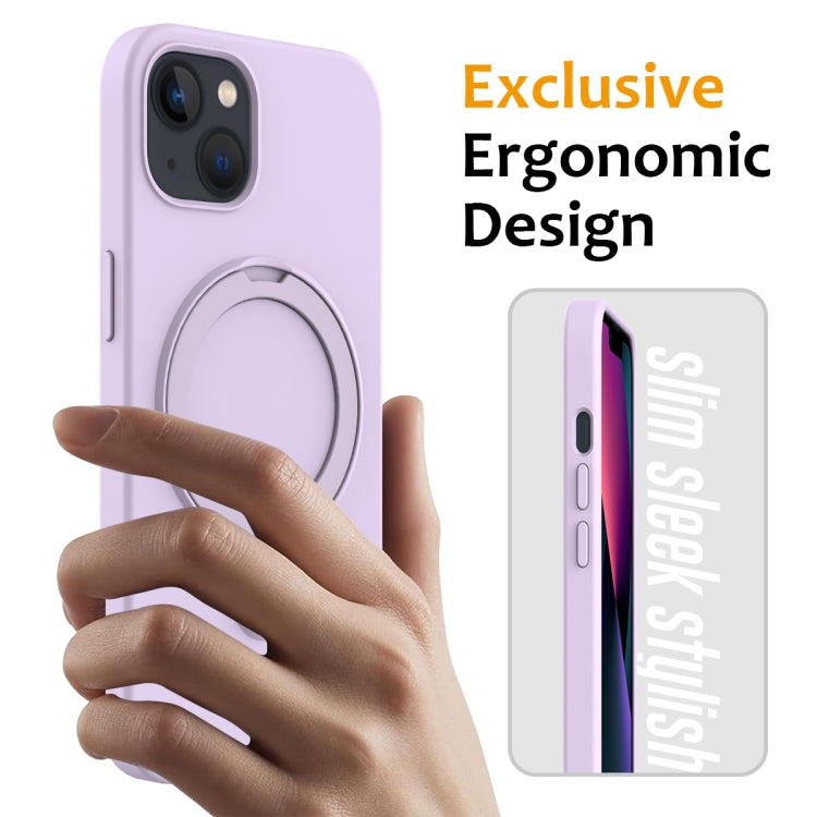 For iPhone 14 Plus MagSafe Magnetic Liquid Silicone Phone Case with Ring Holder(Lilac Purple) - iPhone 14 Plus Cases by PMC Jewellery | Online Shopping South Africa | PMC Jewellery