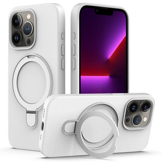 For iPhone 15 Pro Max MagSafe Magnetic Liquid Silicone Phone Case with Ring Holder(White) - iPhone 15 Pro Max Cases by PMC Jewellery | Online Shopping South Africa | PMC Jewellery