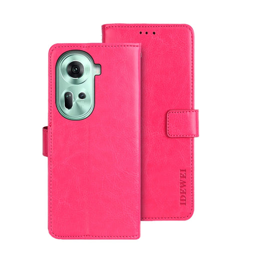 For OPPO Reno11 5G Global idewei Crazy Horse Texture Leather Phone Case with Holder(Rose Red) - Reno11 Cases by idewei | Online Shopping South Africa | PMC Jewellery | Buy Now Pay Later Mobicred