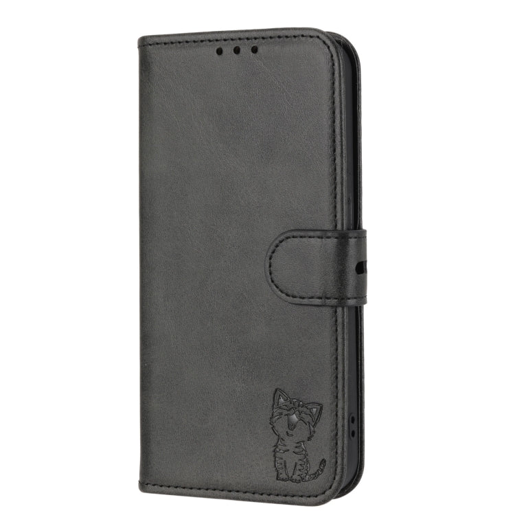 For Google Pixel 9 Pro Embossed Happy Cat Pattern Flip Leather Phone Case(Black) - Google Cases by PMC TechLife | Online Shopping South Africa | PMC TechLife | Buy Now Pay Later Mobicred