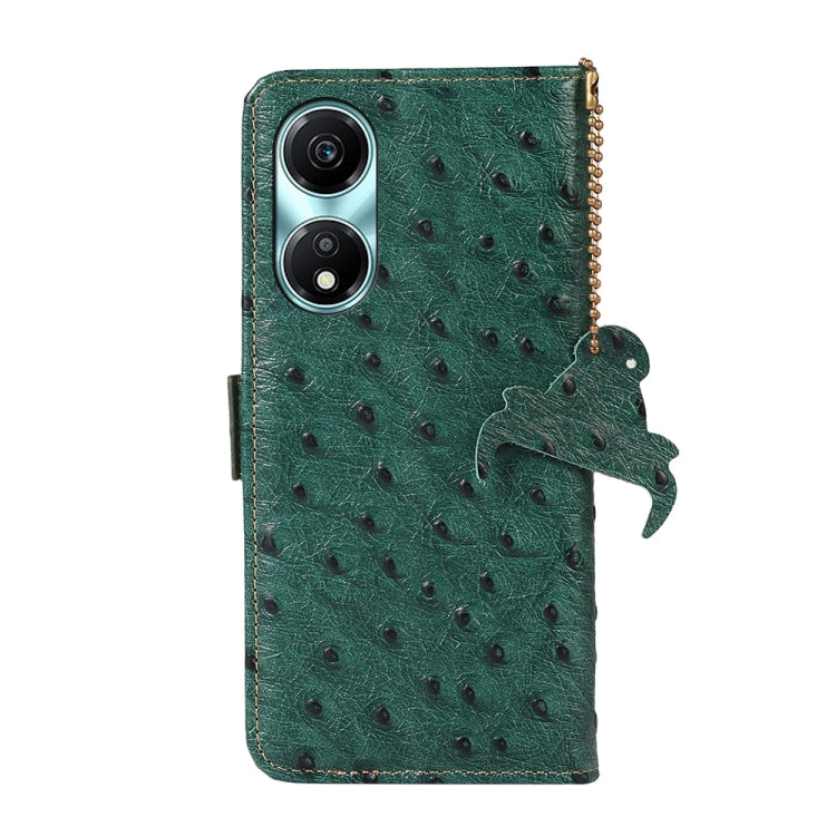 For Honor X5 Plus Ostrich Pattern Genuine Leather RFID Phone Case(Green) - Honor Cases by PMC TechLife | Online Shopping South Africa | PMC TechLife | Buy Now Pay Later Mobicred