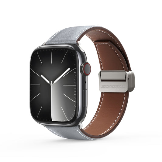 For Apple Watch SE 2023 40mm DUX DUCIS YA Series Magnetic Buckle Genuine Leather Watch Band(Grey) - Watch Bands by DUX DUCIS | Online Shopping South Africa | PMC Jewellery | Buy Now Pay Later Mobicred