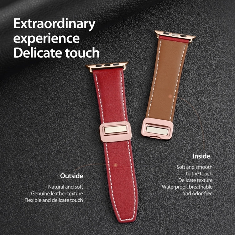 For Apple Watch SE 2023 40mm DUX DUCIS YA Series Magnetic Buckle Genuine Leather Watch Band(Red) - Watch Bands by DUX DUCIS | Online Shopping South Africa | PMC Jewellery | Buy Now Pay Later Mobicred