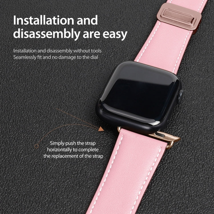 For Apple Watch Ultra 2 49mm DUX DUCIS YA Series Magnetic Buckle Genuine Leather Watch Band(Pink) - Watch Bands by DUX DUCIS | Online Shopping South Africa | PMC Jewellery | Buy Now Pay Later Mobicred