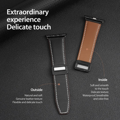 For Apple Watch Series 9 45mm DUX DUCIS YA Series Magnetic Buckle Genuine Leather Watch Band(Black) - Watch Bands by DUX DUCIS | Online Shopping South Africa | PMC Jewellery | Buy Now Pay Later Mobicred