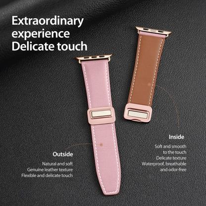 For Apple Watch Series 9 45mm DUX DUCIS YA Series Magnetic Buckle Genuine Leather Watch Band(Pink) - Watch Bands by DUX DUCIS | Online Shopping South Africa | PMC Jewellery | Buy Now Pay Later Mobicred