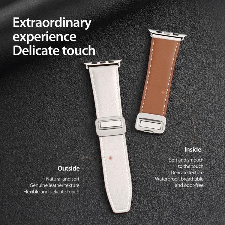 For Apple Watch Series 9 45mm DUX DUCIS YA Series Magnetic Buckle Genuine Leather Watch Band(White) - Watch Bands by DUX DUCIS | Online Shopping South Africa | PMC Jewellery | Buy Now Pay Later Mobicred