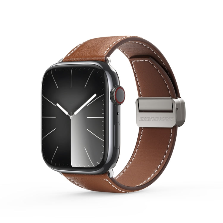 For Apple Watch Series 8 41mm DUX DUCIS YA Series Magnetic Buckle Genuine Leather Watch Band(Brown) - Watch Bands by DUX DUCIS | Online Shopping South Africa | PMC Jewellery | Buy Now Pay Later Mobicred