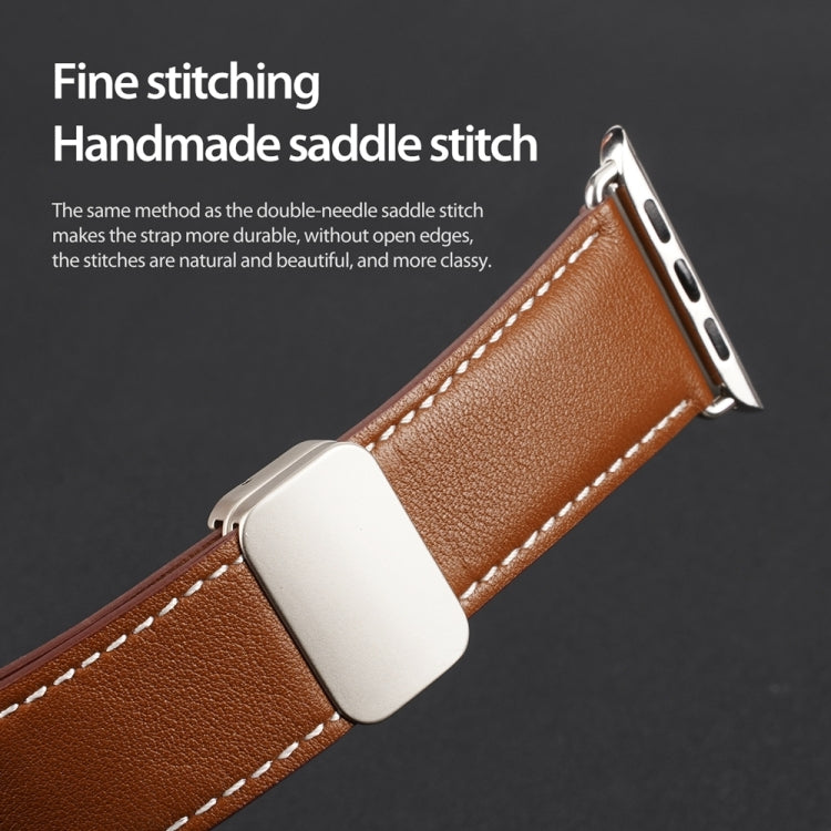 For Apple Watch Series 8 41mm DUX DUCIS YA Series Magnetic Buckle Genuine Leather Watch Band(Brown) - Watch Bands by DUX DUCIS | Online Shopping South Africa | PMC Jewellery | Buy Now Pay Later Mobicred