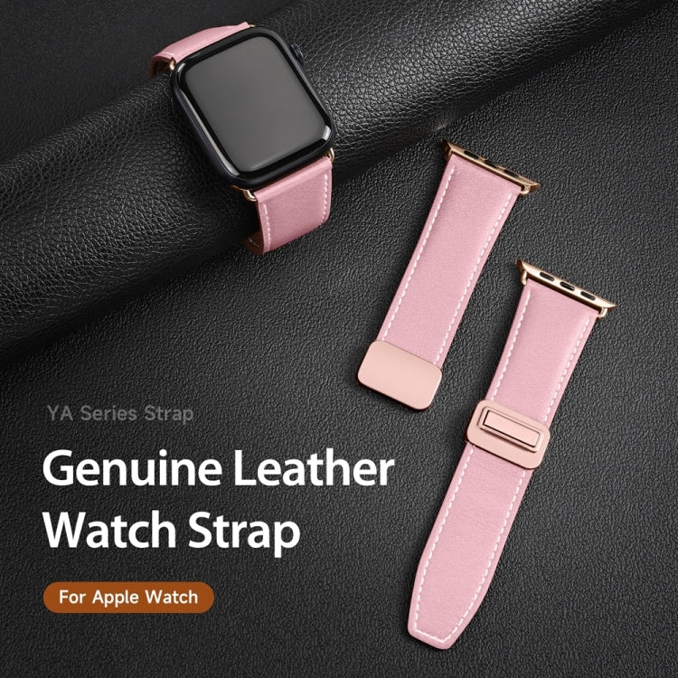 For Apple Watch Series 8 41mm DUX DUCIS YA Series Magnetic Buckle Genuine Leather Watch Band(Pink) - Watch Bands by DUX DUCIS | Online Shopping South Africa | PMC Jewellery | Buy Now Pay Later Mobicred