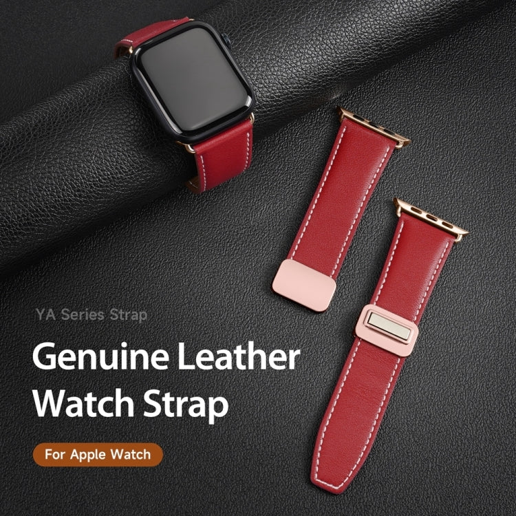 For Apple Watch Series 8 41mm DUX DUCIS YA Series Magnetic Buckle Genuine Leather Watch Band(Red) - Watch Bands by DUX DUCIS | Online Shopping South Africa | PMC Jewellery | Buy Now Pay Later Mobicred