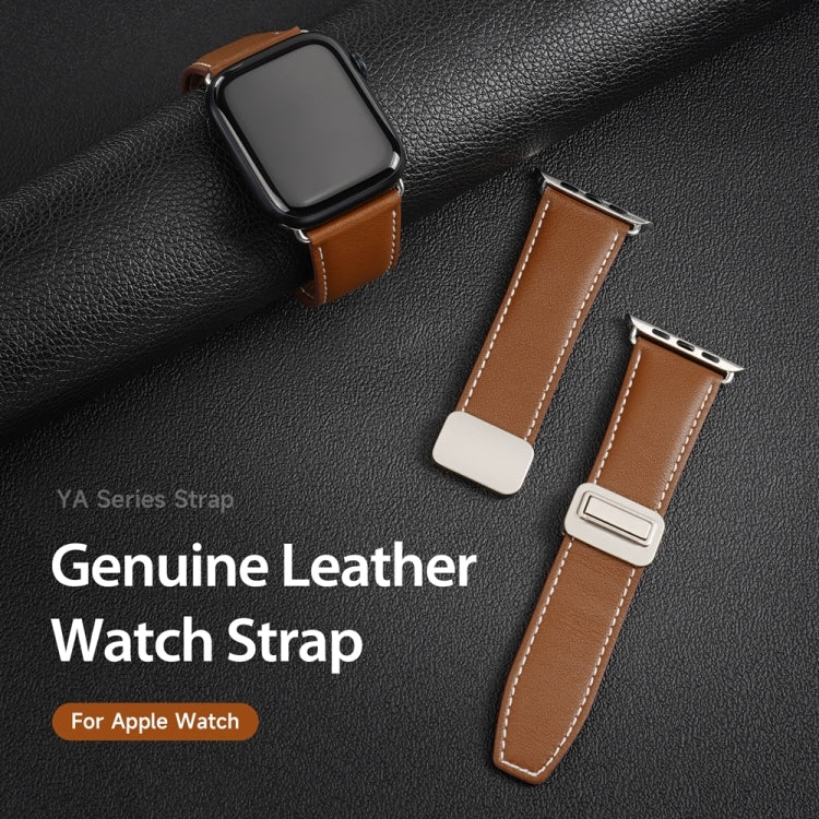 For Apple Watch SE 2022 40mm DUX DUCIS YA Series Magnetic Buckle Genuine Leather Watch Band(Brown) - Watch Bands by DUX DUCIS | Online Shopping South Africa | PMC Jewellery | Buy Now Pay Later Mobicred