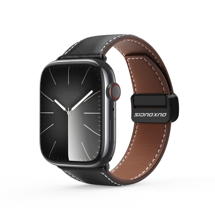 For Apple Watch Series 7 41mm DUX DUCIS YA Series Magnetic Buckle Genuine Leather Watch Band(Black) - Watch Bands by DUX DUCIS | Online Shopping South Africa | PMC Jewellery | Buy Now Pay Later Mobicred