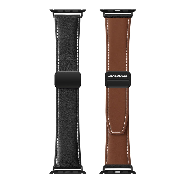 For Apple Watch Series 7 41mm DUX DUCIS YA Series Magnetic Buckle Genuine Leather Watch Band(Black) - Watch Bands by DUX DUCIS | Online Shopping South Africa | PMC Jewellery | Buy Now Pay Later Mobicred