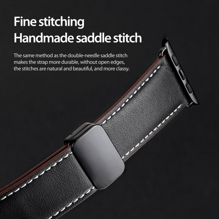 For Apple Watch Series 6 44mm DUX DUCIS YA Series Magnetic Buckle Genuine Leather Watch Band(Black) - Watch Bands by DUX DUCIS | Online Shopping South Africa | PMC Jewellery | Buy Now Pay Later Mobicred