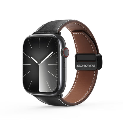 For Apple Watch Series 5 44mm DUX DUCIS YA Series Magnetic Buckle Genuine Leather Watch Band(Black) - Watch Bands by DUX DUCIS | Online Shopping South Africa | PMC Jewellery | Buy Now Pay Later Mobicred