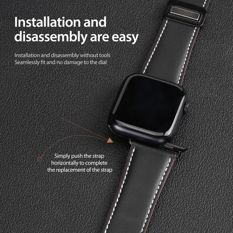 For Apple Watch Series 5 44mm DUX DUCIS YA Series Magnetic Buckle Genuine Leather Watch Band(Black) - Watch Bands by DUX DUCIS | Online Shopping South Africa | PMC Jewellery | Buy Now Pay Later Mobicred