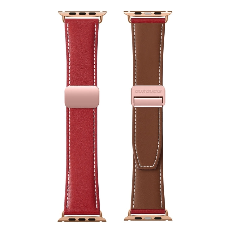 For Apple Watch Series 5 40mm DUX DUCIS YA Series Magnetic Buckle Genuine Leather Watch Band(Red) - Watch Bands by DUX DUCIS | Online Shopping South Africa | PMC Jewellery | Buy Now Pay Later Mobicred