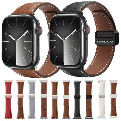 For Apple Watch SE 44mm DUX DUCIS YA Series Magnetic Buckle Genuine Leather Watch Band(Red) - Watch Bands by DUX DUCIS | Online Shopping South Africa | PMC Jewellery | Buy Now Pay Later Mobicred