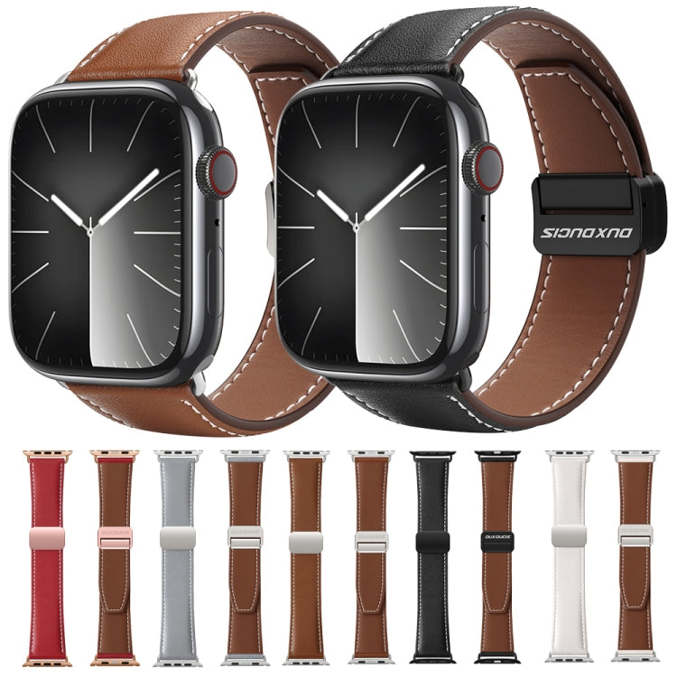 For Apple Watch Series 5 44mm DUX DUCIS YA Series Magnetic Buckle Genuine Leather Watch Band(Grey) - Watch Bands by DUX DUCIS | Online Shopping South Africa | PMC Jewellery | Buy Now Pay Later Mobicred