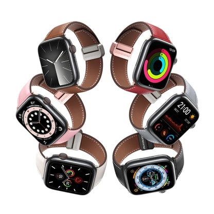 For Apple Watch Series 9 45mm DUX DUCIS YA Series Magnetic Buckle Genuine Leather Watch Band(Pink) - Watch Bands by DUX DUCIS | Online Shopping South Africa | PMC Jewellery | Buy Now Pay Later Mobicred