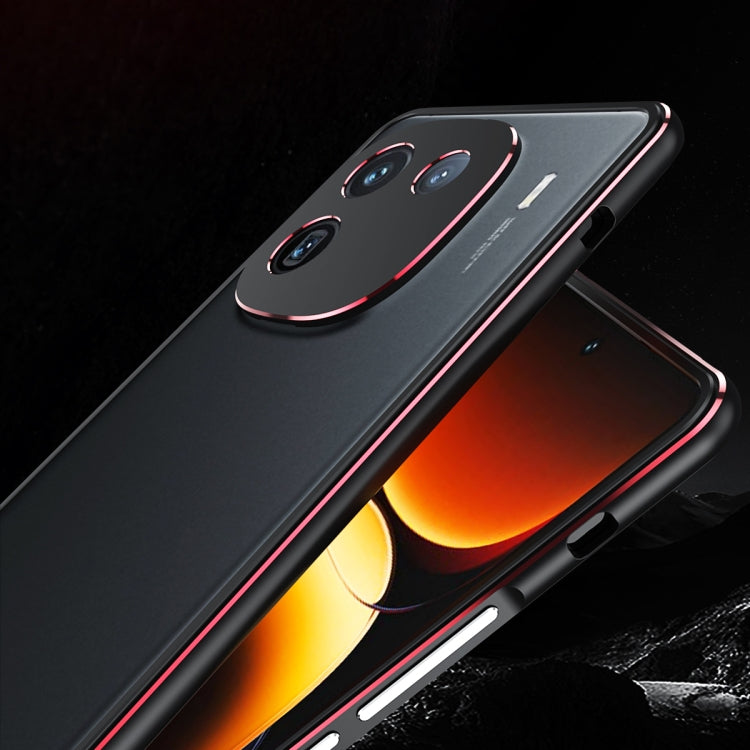 For vivo iQOO 12 Aurora Series Lens Protector + Metal Frame Phone Case(Black Blue) - iQOO 12 Cases by PMC TechLife | Online Shopping South Africa | PMC TechLife