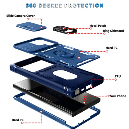 For Samsung Galaxy S24 Ultra 5G Sliding Camshield TPU + PC Phone Case with Holder(Navy Blue) - Galaxy S24 Ultra 5G Cases by PMC Jewellery | Online Shopping South Africa | PMC Jewellery