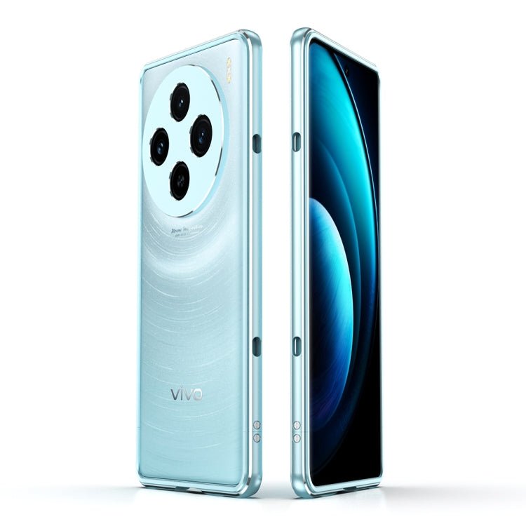 For vivo X100 Aurora Series Metal Frame Phone Case(Blue+Silver) - free shipping - PMC Jewellery - Order now!