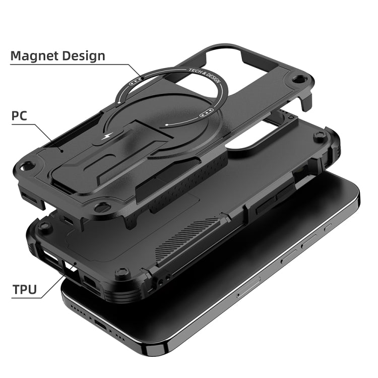 For iPhone 15 Pro MagSafe Holder Armor PC Hybrid TPU Phone Case(Black) - iPhone 15 Pro Cases by PMC Jewellery | Online Shopping South Africa | PMC Jewellery | Buy Now Pay Later Mobicred