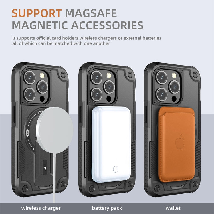 For iPhone 15 Pro MagSafe Holder Armor PC Hybrid TPU Phone Case(Black) - iPhone 15 Pro Cases by PMC Jewellery | Online Shopping South Africa | PMC Jewellery | Buy Now Pay Later Mobicred