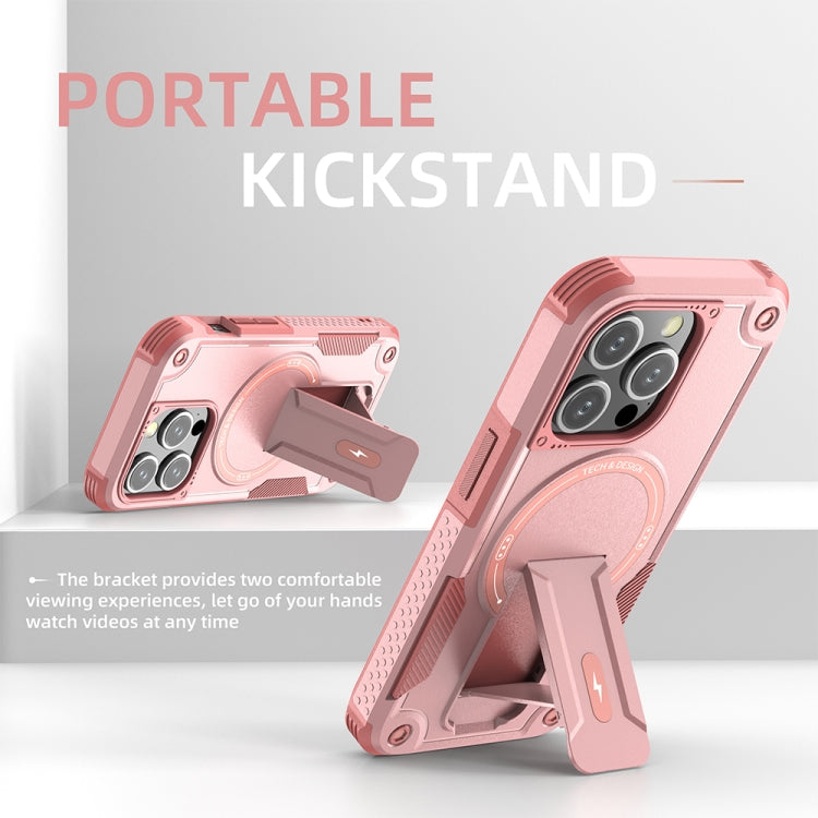 For iPhone 14 Plus MagSafe Holder Armor PC Hybrid TPU Phone Case(Pink) - iPhone 14 Plus Cases by PMC TechLife | Online Shopping South Africa | PMC TechLife