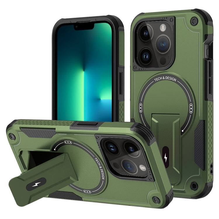 For iPhone 13 Pro Max MagSafe Holder Armor PC Hybrid TPU Phone Case(Army Green) - iPhone 13 Pro Max Cases by PMC Jewellery | Online Shopping South Africa | PMC Jewellery