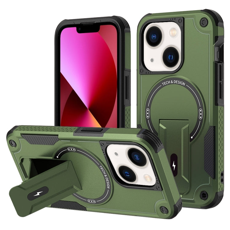 For iPhone 13 MagSafe Holder Armor PC Hybrid TPU Phone Case(Army Green) - iPhone 13 Cases by PMC Jewellery | Online Shopping South Africa | PMC Jewellery