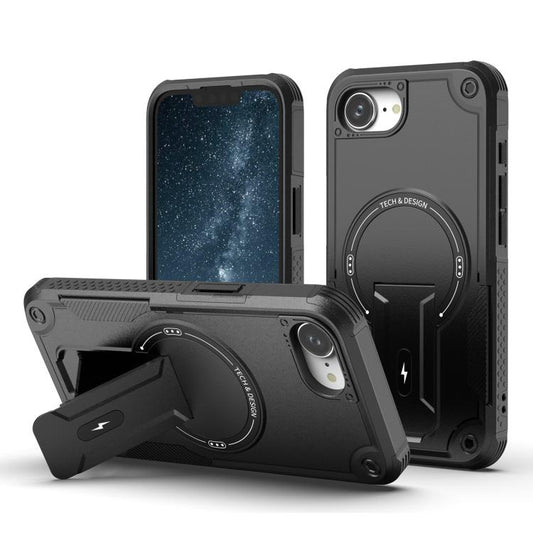 For iPhone 16e Armor Magsafe Holder PC Hybrid TPU Phone Case(Black) - iPhone 16e Cases by PMC Jewellery | Online Shopping South Africa | PMC Jewellery | Buy Now Pay Later Mobicred