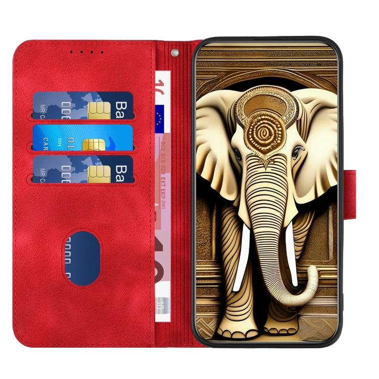 For Xiaomi Redmi K70 YX0060 Elephant Head Embossed Phone Leather Case with Lanyard(Red) - K70 Cases by PMC Jewellery | Online Shopping South Africa | PMC Jewellery | Buy Now Pay Later Mobicred