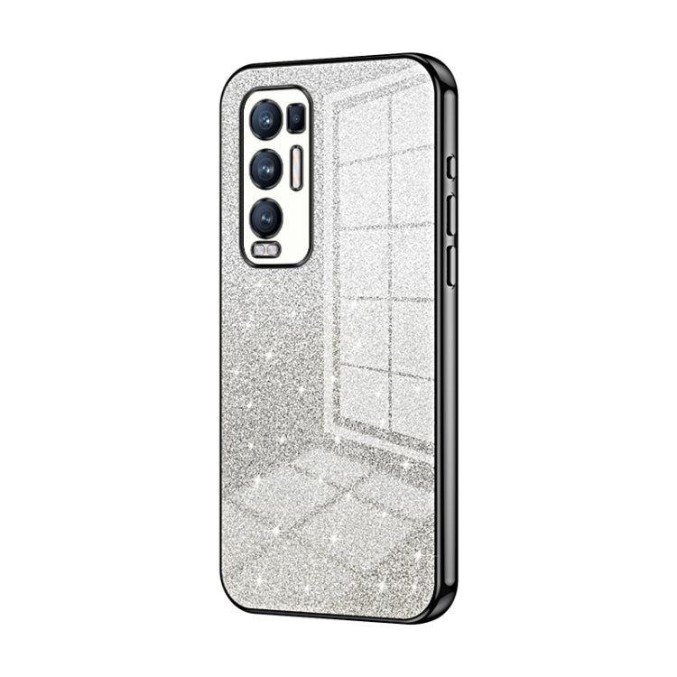 For OPPO Reno5 Pro+ Gradient Glitter Powder Electroplated Phone Case(Black) - OPPO Cases by PMC TechLife | Online Shopping South Africa | PMC TechLife | Buy Now Pay Later Mobicred
