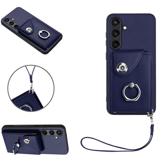 For Samsung Galaxy S24+ 5G Organ Card Bag Ring Holder PU Phone Case with Lanyard(Blue) - Galaxy S24+ 5G Cases by PMC Jewellery | Online Shopping South Africa | PMC Jewellery