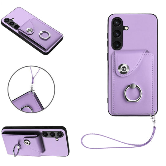 For Samsung Galaxy S24 5G Organ Card Bag Ring Holder PU Phone Case with Lanyard(Purple) - Galaxy S24 5G Cases by PMC Jewellery | Online Shopping South Africa | PMC Jewellery