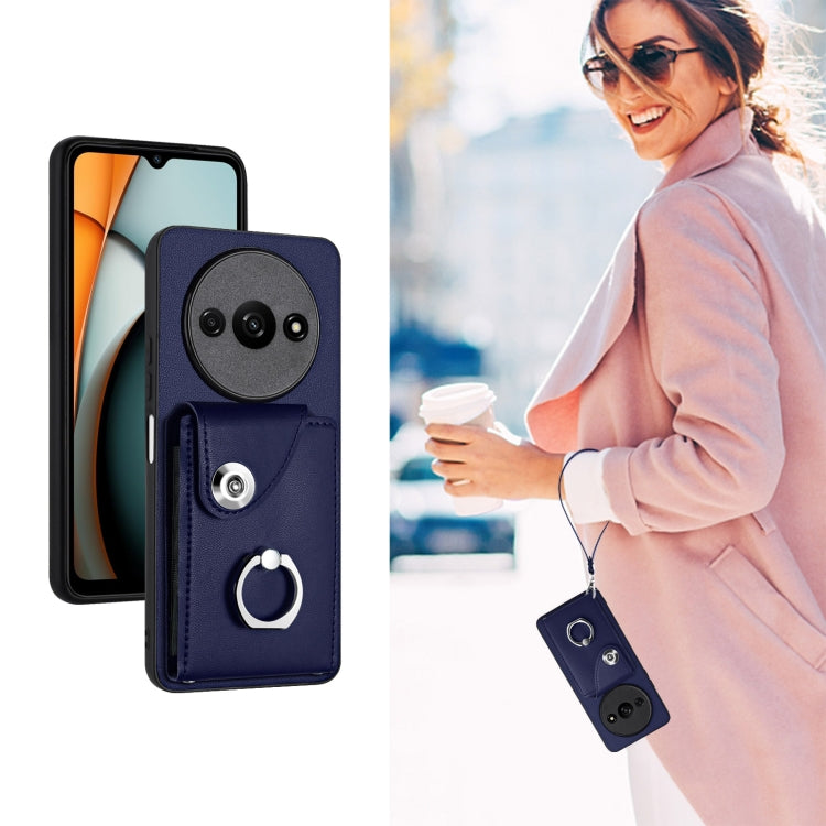 For Xiaomi Redmi A3 4G Organ Card Bag Ring Holder PU Phone Case with Lanyard(Blue) - Xiaomi Cases by PMC Jewellery | Online Shopping South Africa | PMC Jewellery | Buy Now Pay Later Mobicred