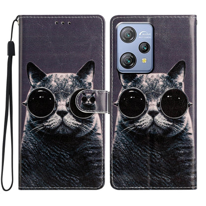 For Blackview A53 Pro Colored Drawing Leather Phone Case(Sunglasses Cat) - More Brand by PMC Jewellery | Online Shopping South Africa | PMC Jewellery | Buy Now Pay Later Mobicred